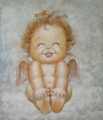 ručne maľovaný obraz, obraz do interiéru, anjel, anjelíček, deti, dieťa, šedá