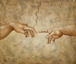 Michelangelo, B .: Ruky (Stvorenie Adama), okrová,