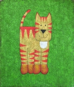 naivná maľba, mačka, zelená, obraz do bytu, dekorácie interiéru
