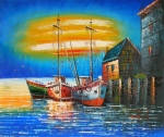 lode, prístav, more, modrý obraz na predaj, obraz na plátne, obraz ručne maľovaný.