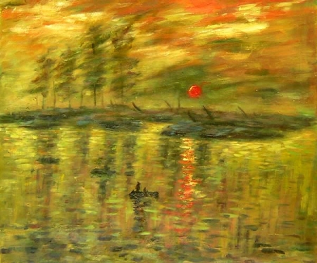 reprodukcia obrazu , Monet, slnko, krajinka, západ slnka, obraz do bytu, fialová