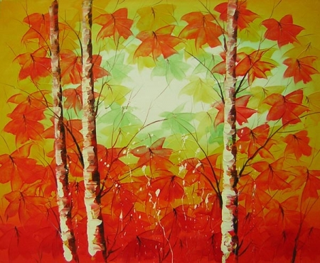 breza, zátišie, červená, obraz do bytu, moderné umenie