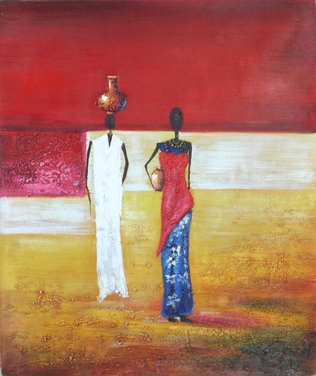 ženy, nosiči vody, červená, moderné umenie, obraz do bytu