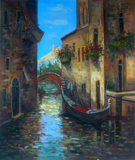 benátky, gondola, modrá, obraz do bytu, venezia, ulica, domy