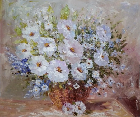 ručne maľovaný obraz, obraz na stenu obraz do interiéru, obraz kvetín, kytice, lúčne kvety