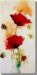 Ručně malovaný obraz , obraz do bytu, olejomalba, Květy červená, mák