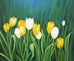 tulipány, žltá, biela, zelená, obrazy do bytu,Obrazy ručne maľované, obrazy, dekoratívne obrazy, obrazy do bytu, moderné obrazy, obrazy na plátne. 