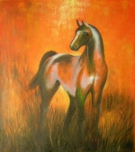 Kôň, oranžová, Obrazy do bytu na stenu, obrazy ručne maľované, obrazy na plátne, obrazy, dekoratívne obrazy, moderné obrazy.