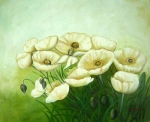 biele kvety, kvetinový motív, zelená, mak, obraz do bytu