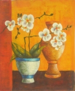 Biela orchidea, oranžové, moderný dekoratívny obraz, obraz do bytu, obraz do interiéru.