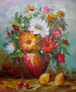 kvetinový motív, kytica, váza, zátišie, obraz do bytu