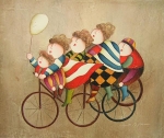 Obraz detí idúcich na bicykli s balónikom