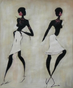 Dve ženy, tancujúce, čierne, biele, moderné, dekoratívny obraz, obraz do bytu, obraz do interiéru.