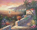 more, palmy, výhľad na more, západ slnka, obraz do bytu