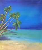 Pláž, opustená, modrá, palmy, dekoračný obraz, moderný, obraz do bytu, obraz do interiéru.