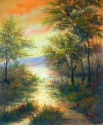  Les, jesenná krajina, obraz do bytu, západ slnka