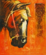 Hlava koňa, oranžová, Obrazy do bytu, obrazy ručne maľované, obrazy na plátne, obrazy, dekoratívne obrazy, moderné obrazy.