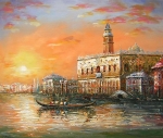 Venezia, benátky, gondola, kanály, oranžová