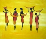 , žltá, oranžová, africké motívy, ženy, nosiči vody