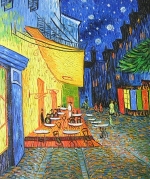 Vincent van Gogh, žltá, modrá, kaviareň v noci,  reprodukcia obrazu.