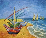 člny, more, pláž, reprodukcia obrazu, Vincent van Gogh