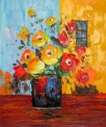 kytice, červená, zátišie, moderné umenie, váza, obraz do bytu
