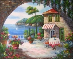 kaviareň, more, pobrežie, obraz do bytu, dekorácia interiéru