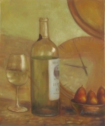 biele víno, poháre, fľašu, dekoratívny obraz, obraz do bytu, obraz do interiéru