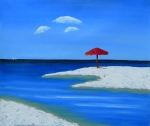 pláž, more modrá, slnečník