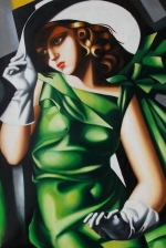 krásne ženy, elegancie, obraz do bytu, zelená, rukavičky, klobúk, šedá, čierna