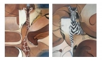 africká zvieratá zebra, žirafa, , hnedá