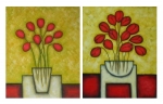 Kvety, moderné umenie, žltá, červená, obrazy do bytu, dekoracie interiéru