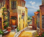 ulica, more, slnko, ručne maľovaný obraz, obraz do interiéru
