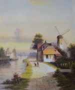 ručne maľovaný obraz, obraz do interiéru, mlyn, rieka