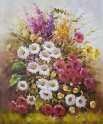 ručne maľovaný obraz, obraz na stenu, obraz do interiéru, obraz kvetín, kytice, lúčne kvety