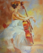 obraz na stenu, ručne maľovaný obraz, obraz do interiéru, hudba, violončelo, čelistka